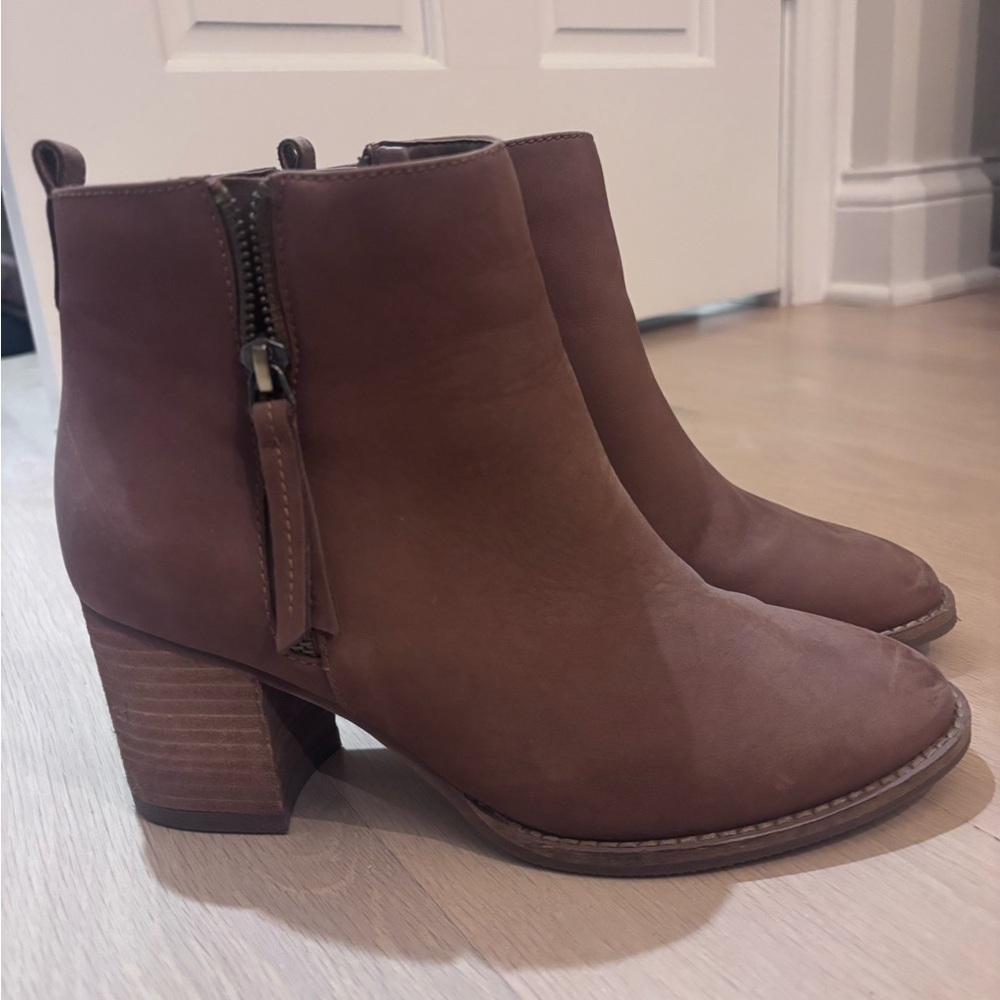 Women's Tan Suede Ankle Booties with Block Heel